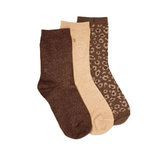 Set de 3 chaussettes fantaisie - Paillettes Léopard Marron Doré | Fleux | 3