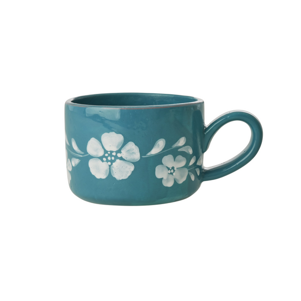 White Flowers Ceramic Mug