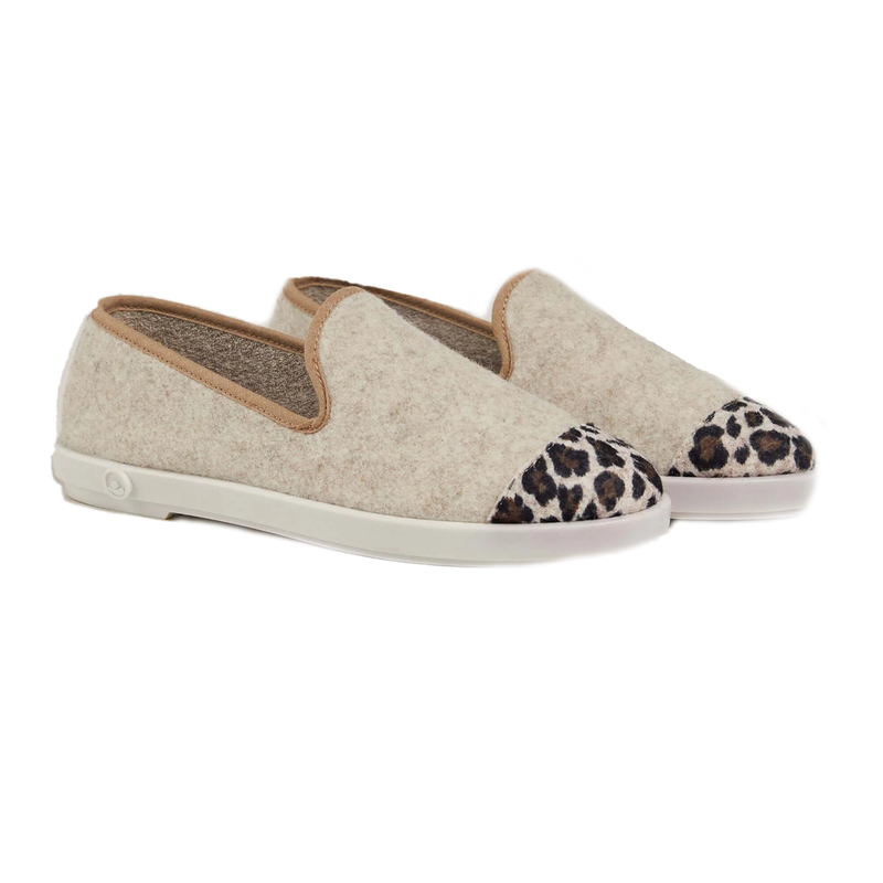 Chaussons Femme Laine - Beige Léopard