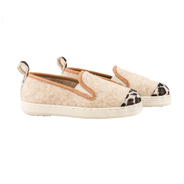 Chaussons Enfant Laine - Beige Léopard