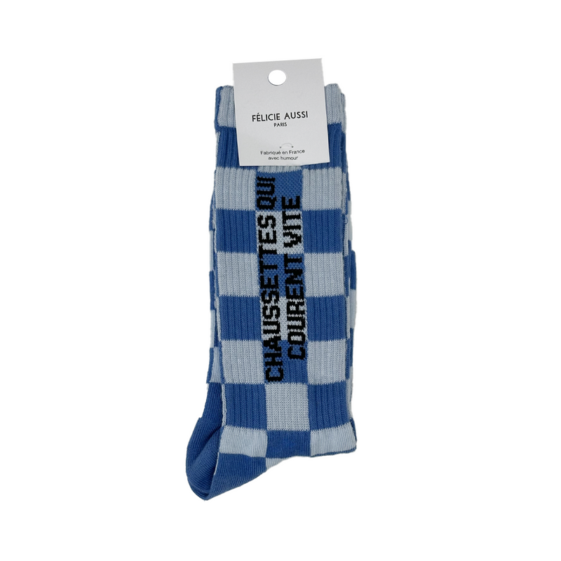 Chaussettes Qui Courent Vite 40/45 - Damier Bleu