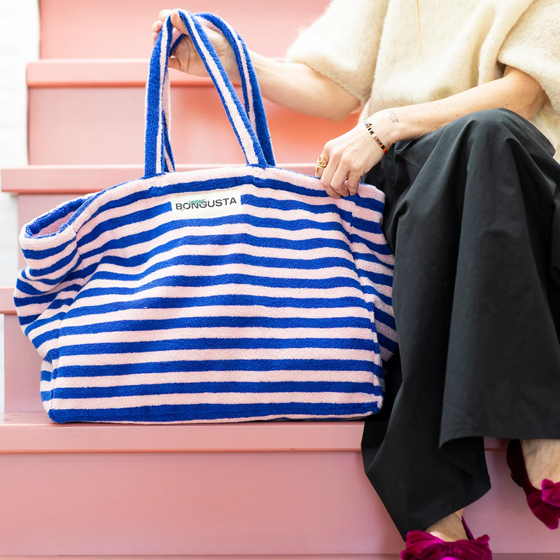 Sac Weekend à rayures - Dazzling blue & rose