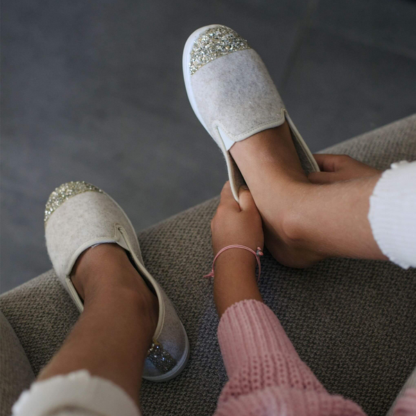 Chaussons Enfant Laine - Beige Paillettes