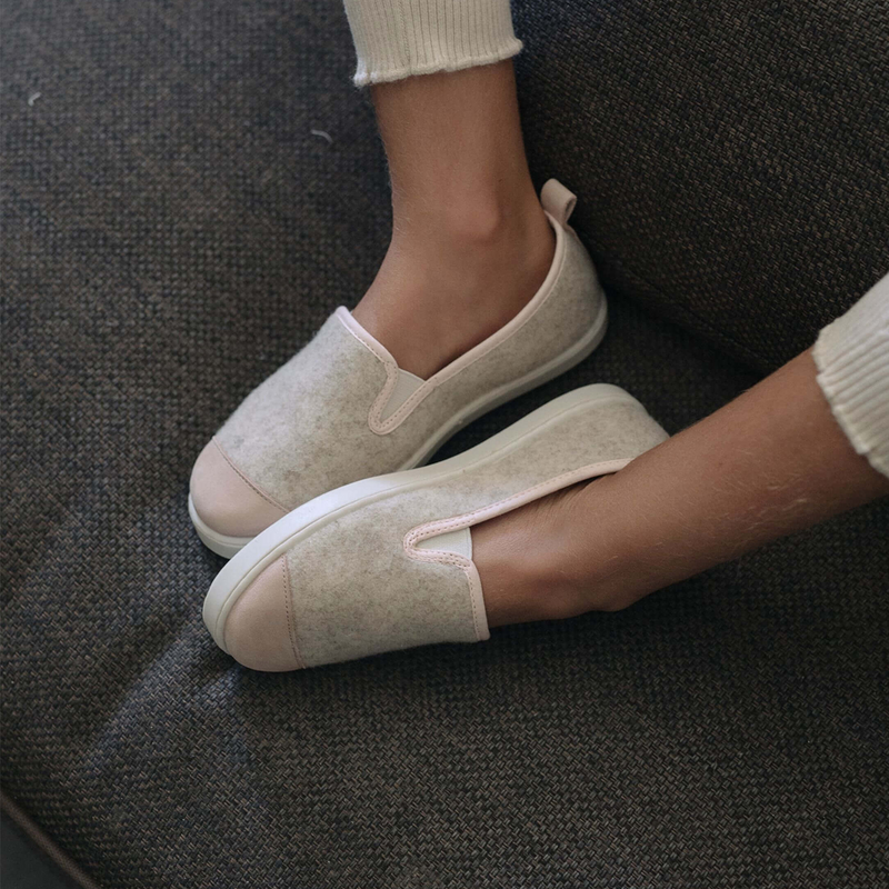 Chaussons Enfant Laine - Beige Rose Poudré