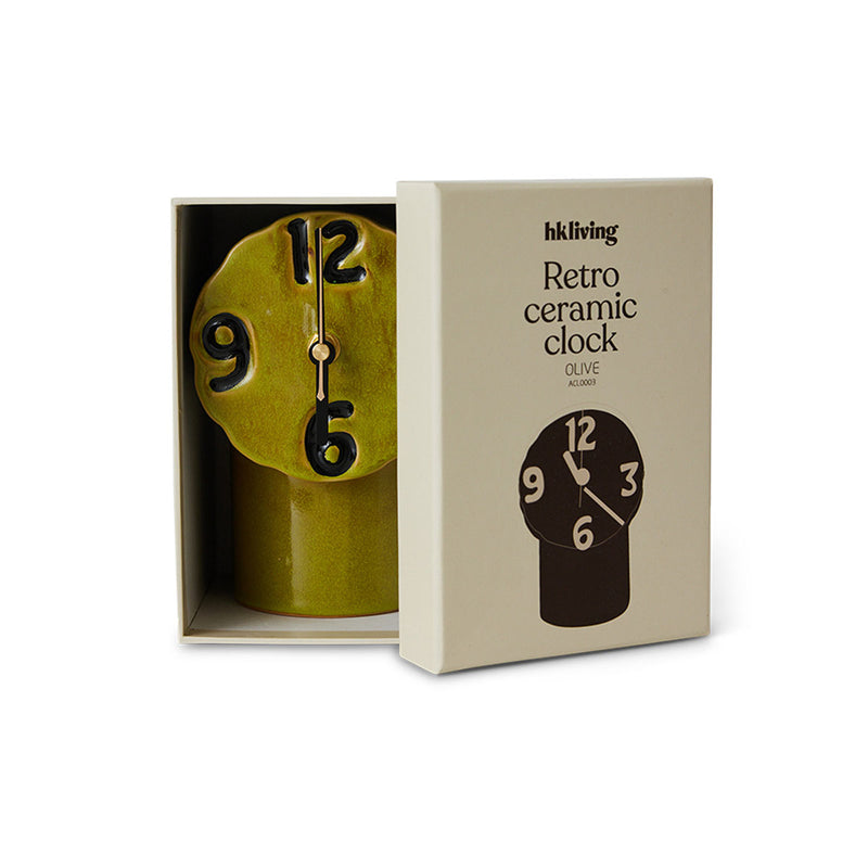 Horloge Rétro en céramique - h 17,5 cm - Olive