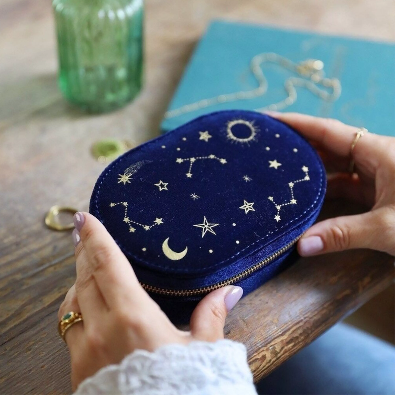 Boîte à bijoux en velours Starry Night - Bleu Marine