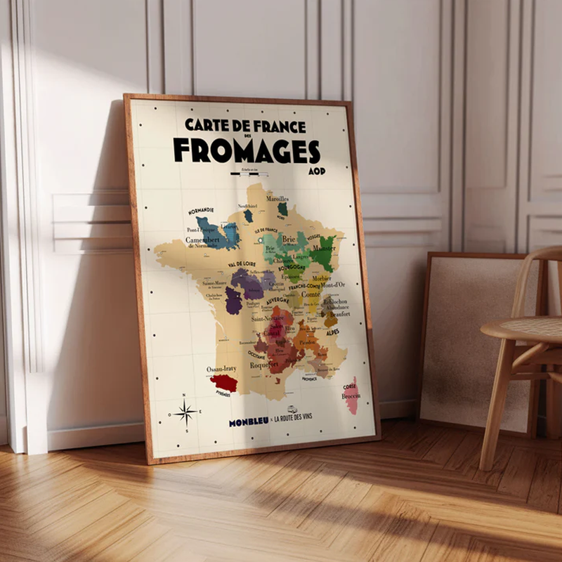 Carte de France des fromages AOP - 30 x 40 cm - Ecru