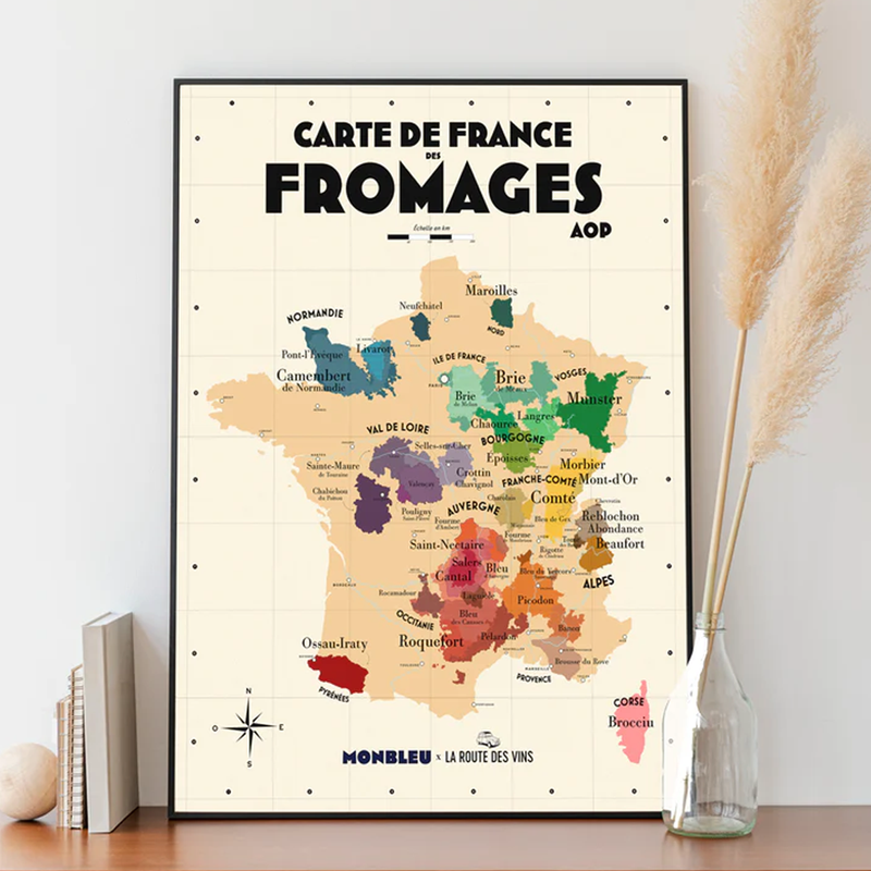 Carte de France des fromages AOP - 30 x 40 cm - Ecru