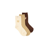 Set de 3 chaussettes fantaisie - Coeur Marron Doré Ecru | Fleux | 4