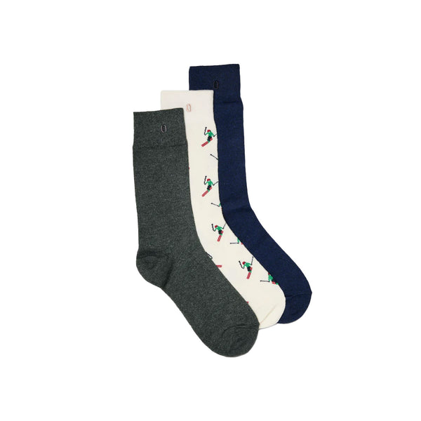 Set de 3 chaussettes Skieur - Marine Vert - 43/45