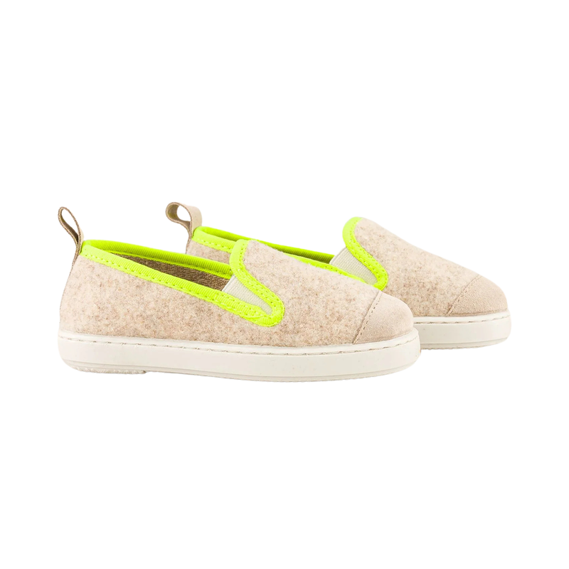 Chaussons Enfant Laine - Beige Jaune Fluo