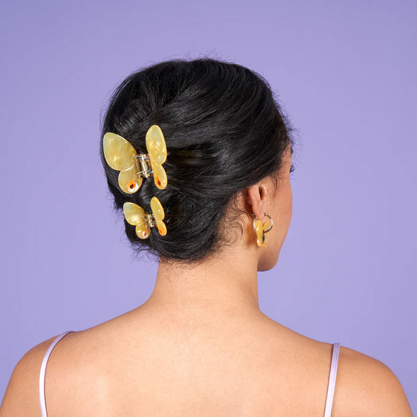 Mini Pince à Cheveux Papillon - Jaune
