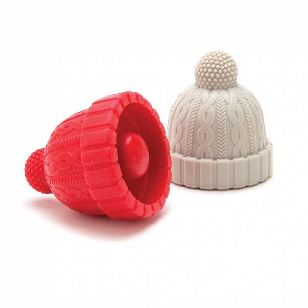 Set of 2 Beanie Caps Red &amp; Gray